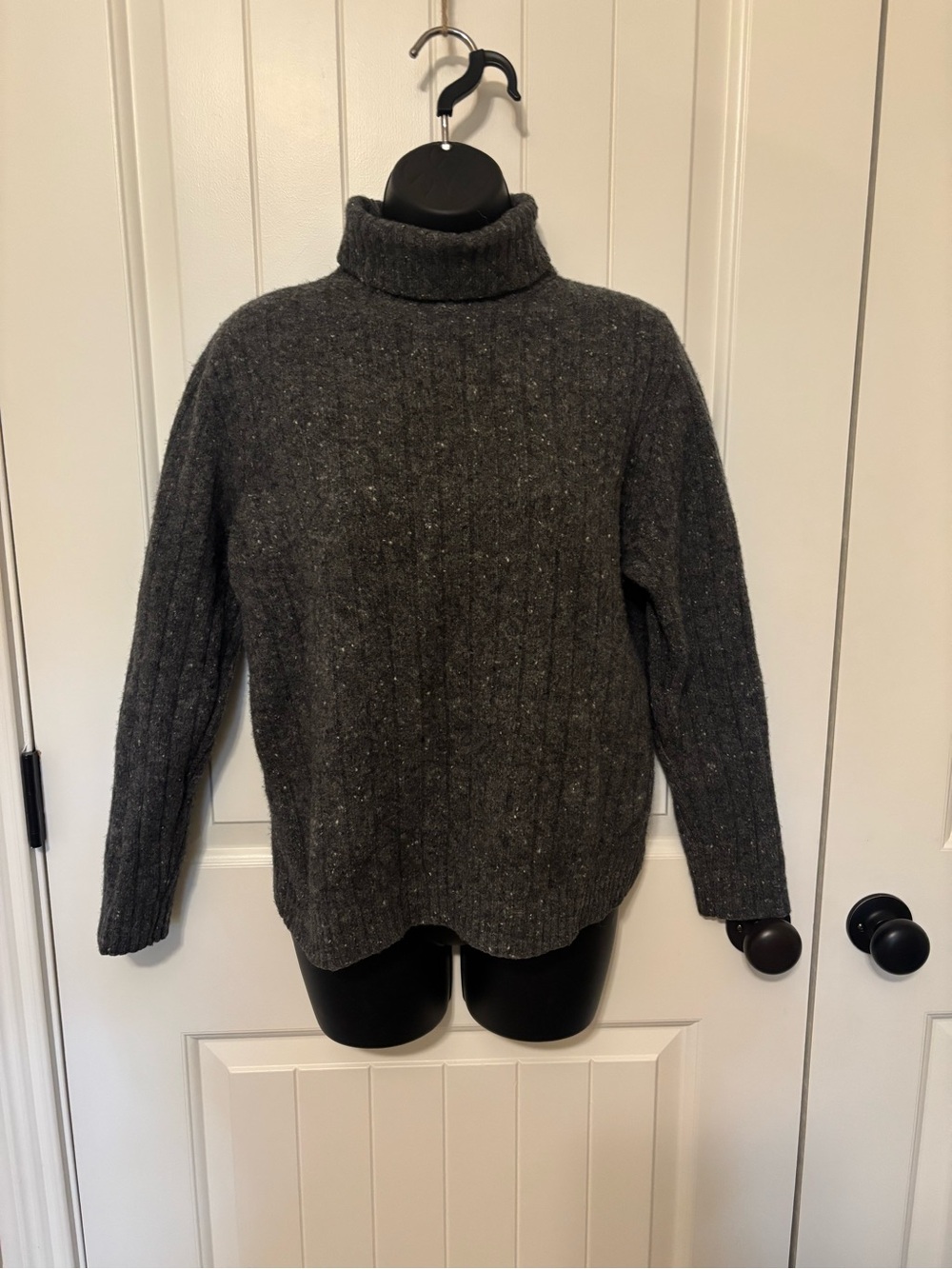 Brooks Brothers Lambswool Blend Turtleneck Sweater Gray Cable Knit Flecked M